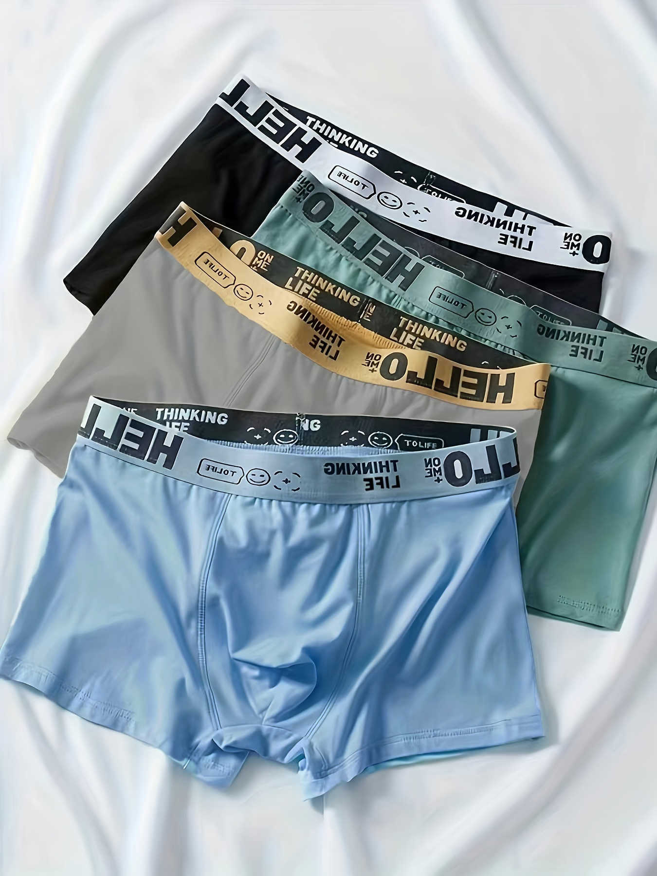4-Pack Men's Cotton Boxer Underpants Briefs - HELLO Waistband Soft Breathable Stylish Durable D260918