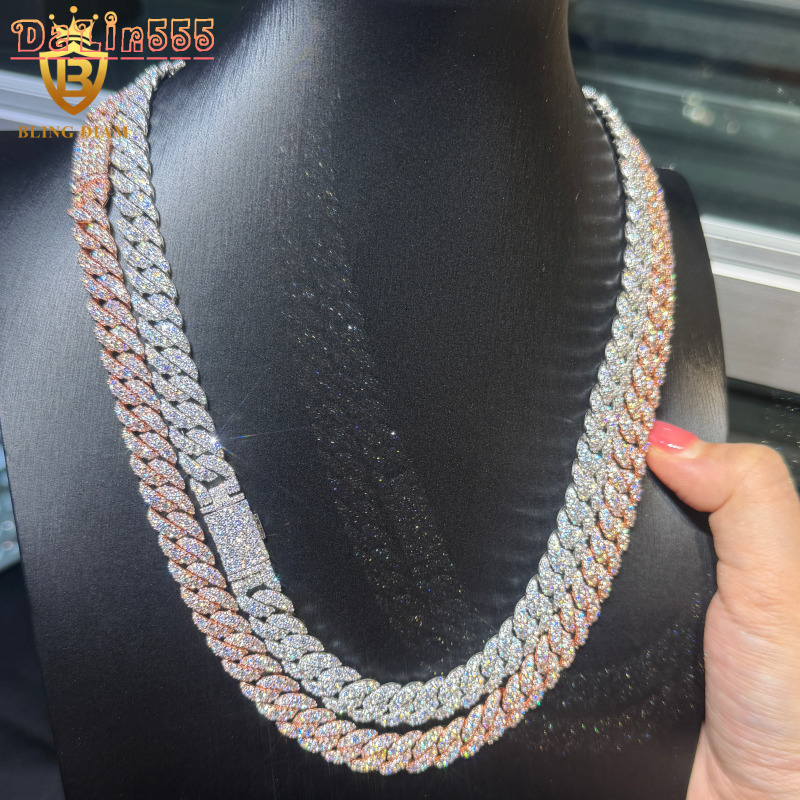 Wholesale VVS1 Moissanite Cuban Chain 925 Solid Silver Moissanite Cuban Link Chains Mens HipHop 10MM Chains Past Diamond Tester