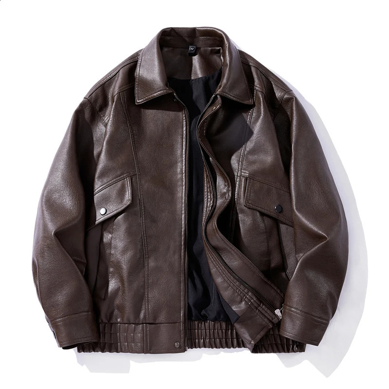 Men's Leather Bomber Jacket Windproof Leather Jacket Mens Clothes Slim Fit Casual Leather Jackets Trendy Mens Classic Coats 260917