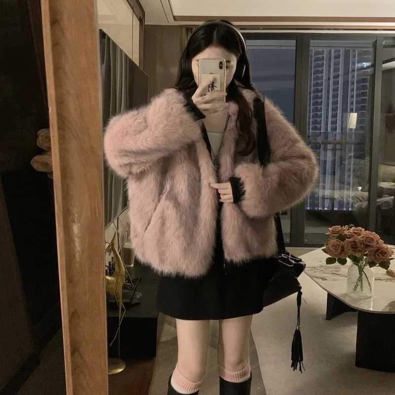 American Street Cotton Coat Fur-Lined Short Parkas Women'S Winter Hooded Reversible Cotton-Padded Jacket Warm Thick Outerwear H260917