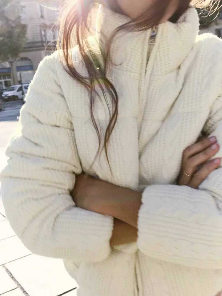 Women's Winter Wide-waisted Beige Wine Red Padded Coats Ladies Elegant Knitted Thicken Warm Jackets Parkas H260917