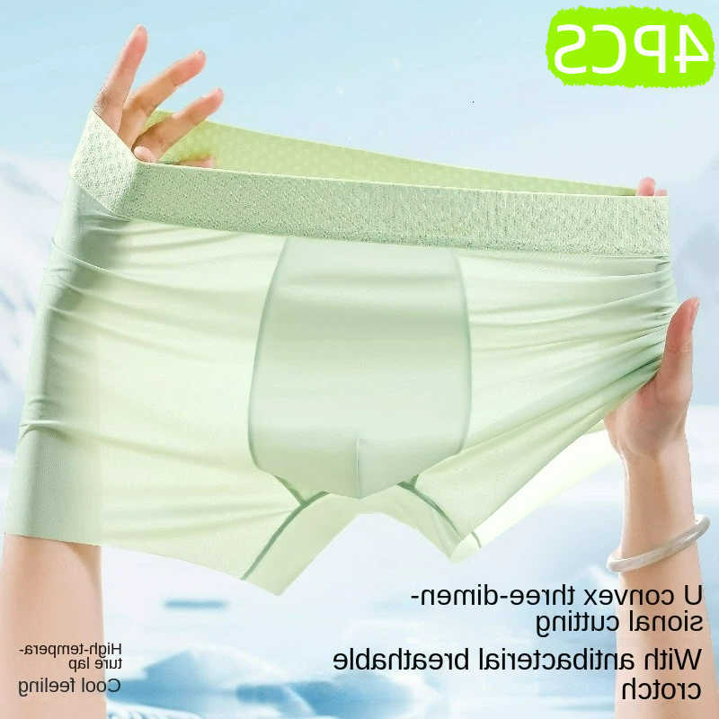 4PCS Asian Size Men Underpants Underwear Ice Silk Boxer Briefs - Ultra-Thin Cooling Cold Underwear Boxer Male Crot Men's Underpants Shorts D260