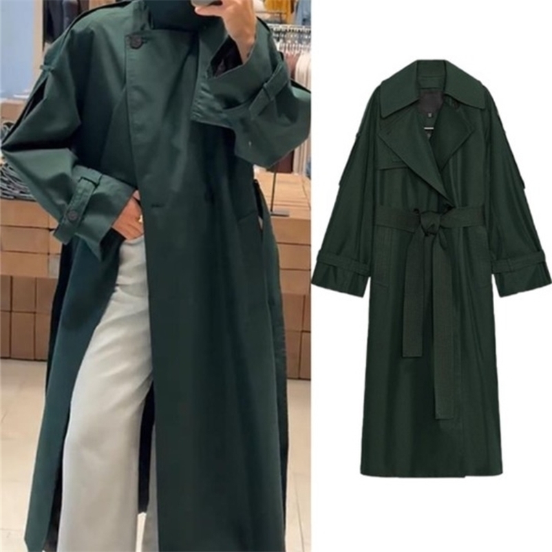 Casual Women's Long Trench Coat With Belt Loose Stand Collar Full Sleeve Double Breasted Coats 2026 Autumn Lady Chic Outwear 260917