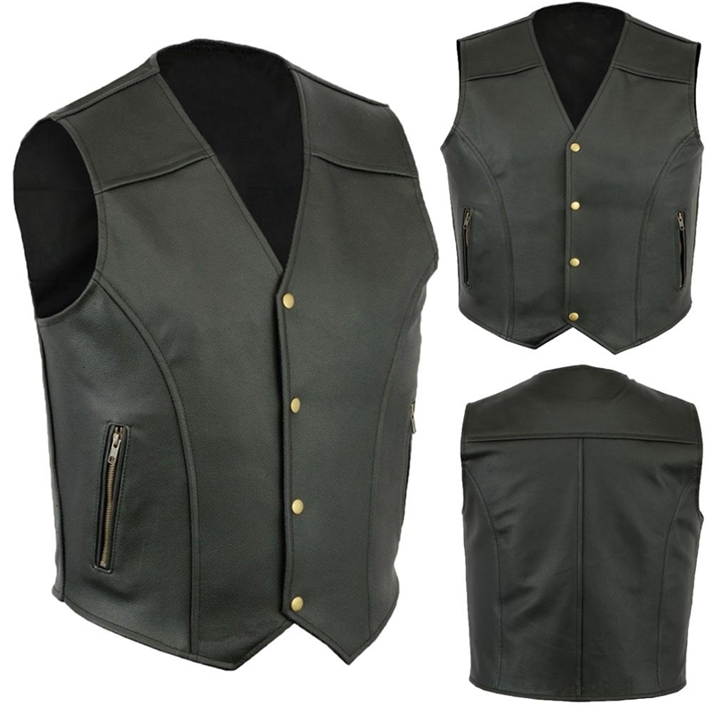 plus size Retro Vintage Men Steampunk Cowboy vest Black Motorcycle Leather Vest for Men - Riding Club Adult Motorcycle Vests 260917