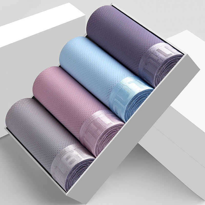 Mesh Ice Silk Underpants 4pcs Boxer Shorts Men's Underwear Cool Underpant Breathable Sexy Slim Panties Bamboo Lingerie Lots L-6XL D260918