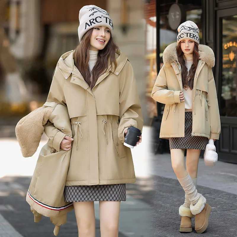 Thick Velvet Detachable Lining Big Fur Collar One Garment Three Wear Women's Winter Down Cotton Padded Jackets Patchwork Outwear H260917