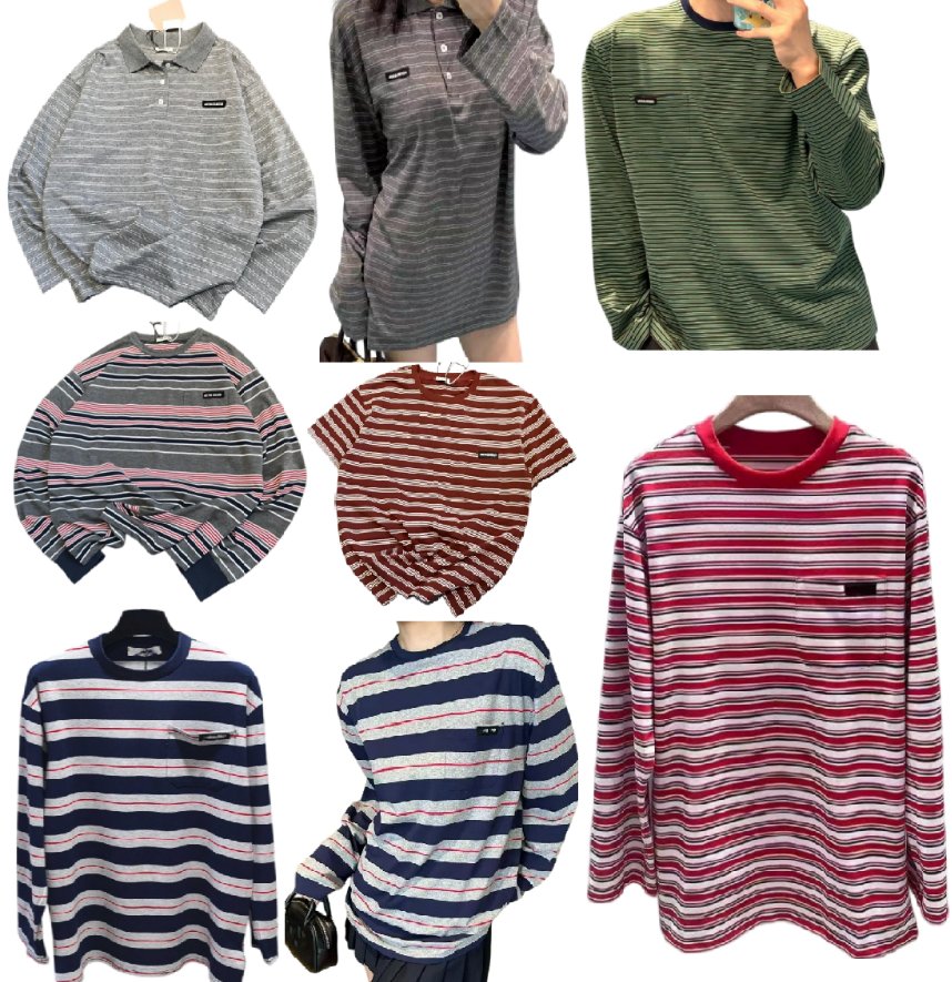 Designer MM Women Cotton T-shirts Embroidered Letter Retro Casual Grey Red Blue Striped Shirt Round Neck Long Sleeve Loose Tees Brand Couple Clothes
