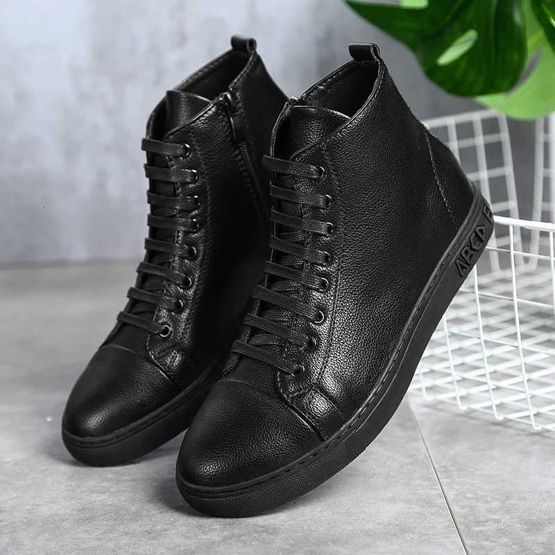 New Autumn Winter Men's Shoes Genuine Leather High-top Male Sneakers New Design Casual Leather Boots Classic All-match Man Flats Q260916