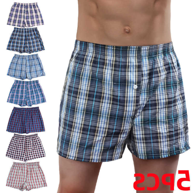 3/5/7 Pcs/lot Men Plaid Underpants Boxer Loose Shorts Underwear Casual Elastic Waistband Button Mens Boxer Underwear Woven Shorts for Home D260918