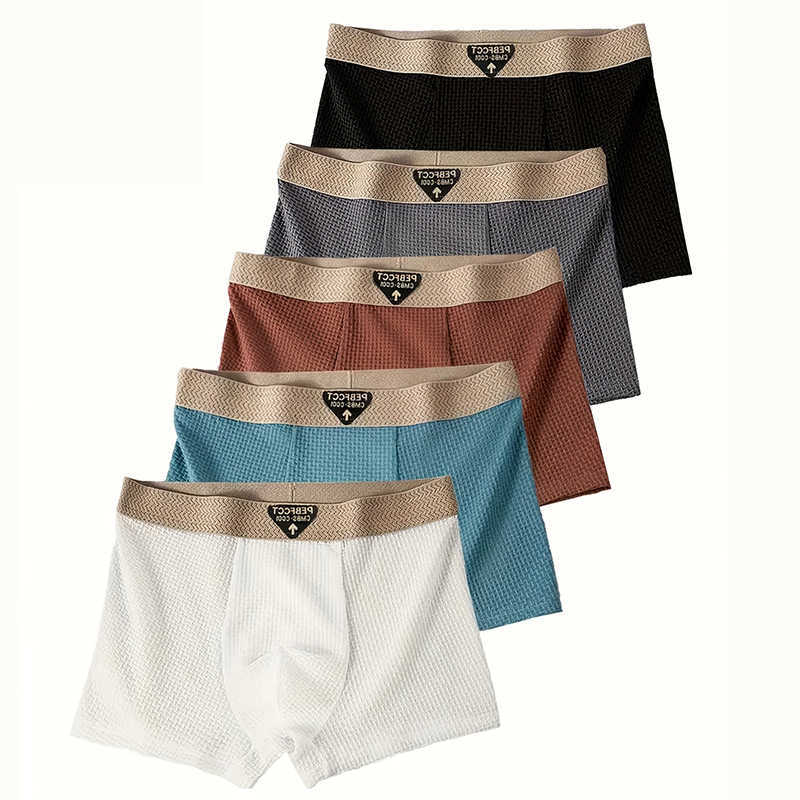 5Pcs Underpants Hot Men's Sale Ice Silk Boxer Briefs Texture Breathable Cool Underwear Soft Stretchy Trunks Shorts for Summer Daily Wear D26091