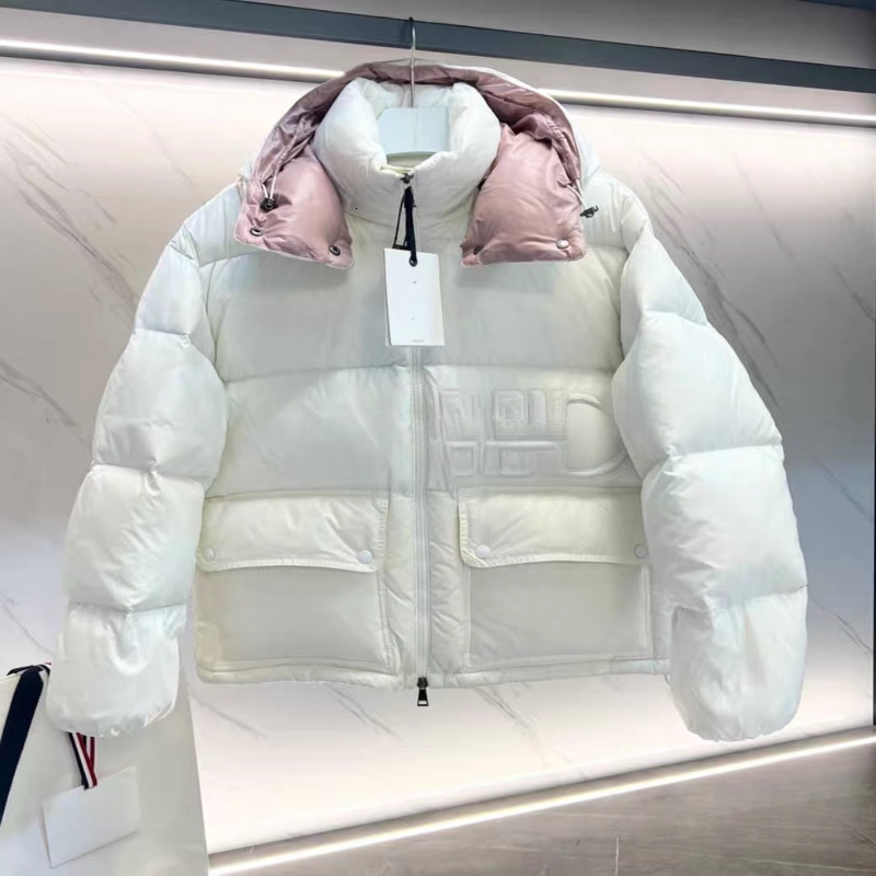 Womens Thickened monoler Down Jacket Embroidered White Goose Down Pullover Long Sleeved Down Jacket Casual Outdoor Pink Winter Coat Windproof Warm L