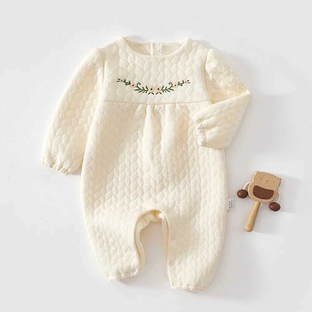 Girl My First Christmas Baby Rper Long Sle Flower Embroidery Infant Clothing Quilted Warm Autumn Winter Baby JumpsuitW260917