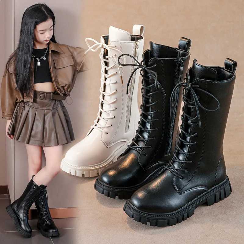 2025 Autumn/Winter Fashion Cool Baby Girls Warm Square Heel Round Toe Casual Lace-Up Comfortable Kids Black Mid Boots X260917