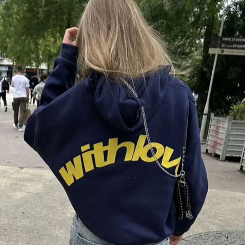 'withlove' Print Hoodies Fashion Strt Style Men's / Women's Casual Sweatshirt High Quty Cotton Loose Pullover Tops Grey Q260917