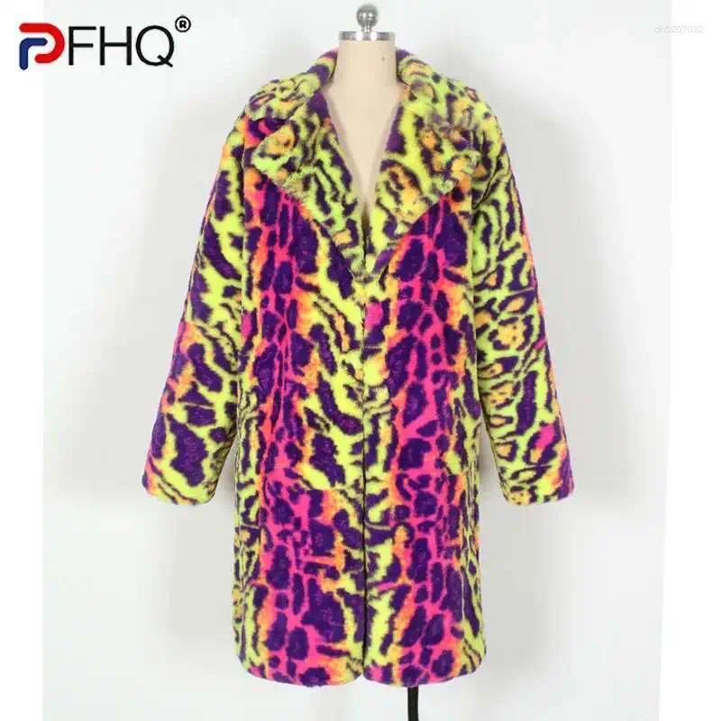Men's Faux Fur Coat Autumn Winter Warm Plush Jacket Leopard Print Contrast Color 2026 Long Sleeve Male Tops 21Z8047