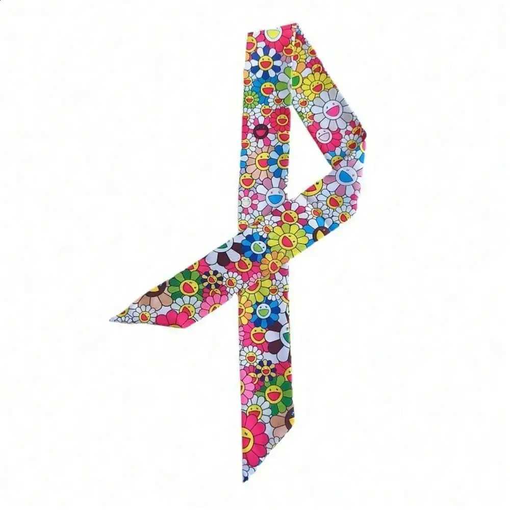 Takashi Twilly1pc Mtiway Designer Ribbon Murakami Suower Print Scarf For -Style Bag Charm Hair Bow Belt Long Skinny Silk Scarf N260912