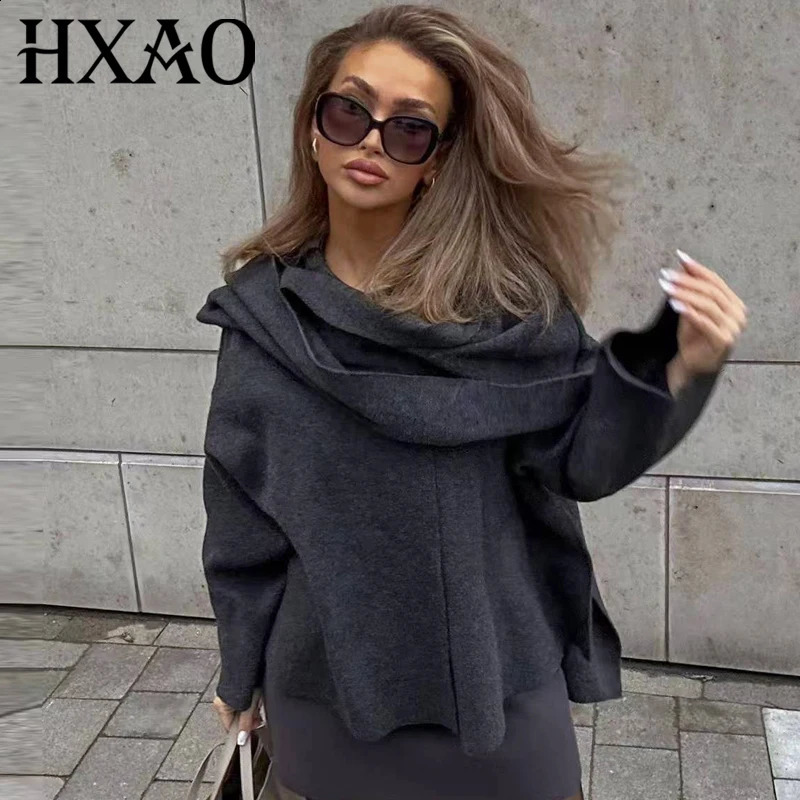 HXAO Knit Cape Coat Womens Jacket In Coats Jackets Cloak Cut Out Long Sleeve Cardigan Asymmetric Scarf Cropped Outerwears 260918