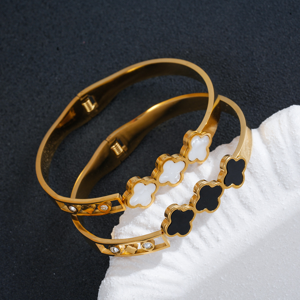 New Four-Leaf Clover Titanium for Women, High-End Feel, Real Gold Plating, Exquisite European and American Style Stainless Steel Bracelet
