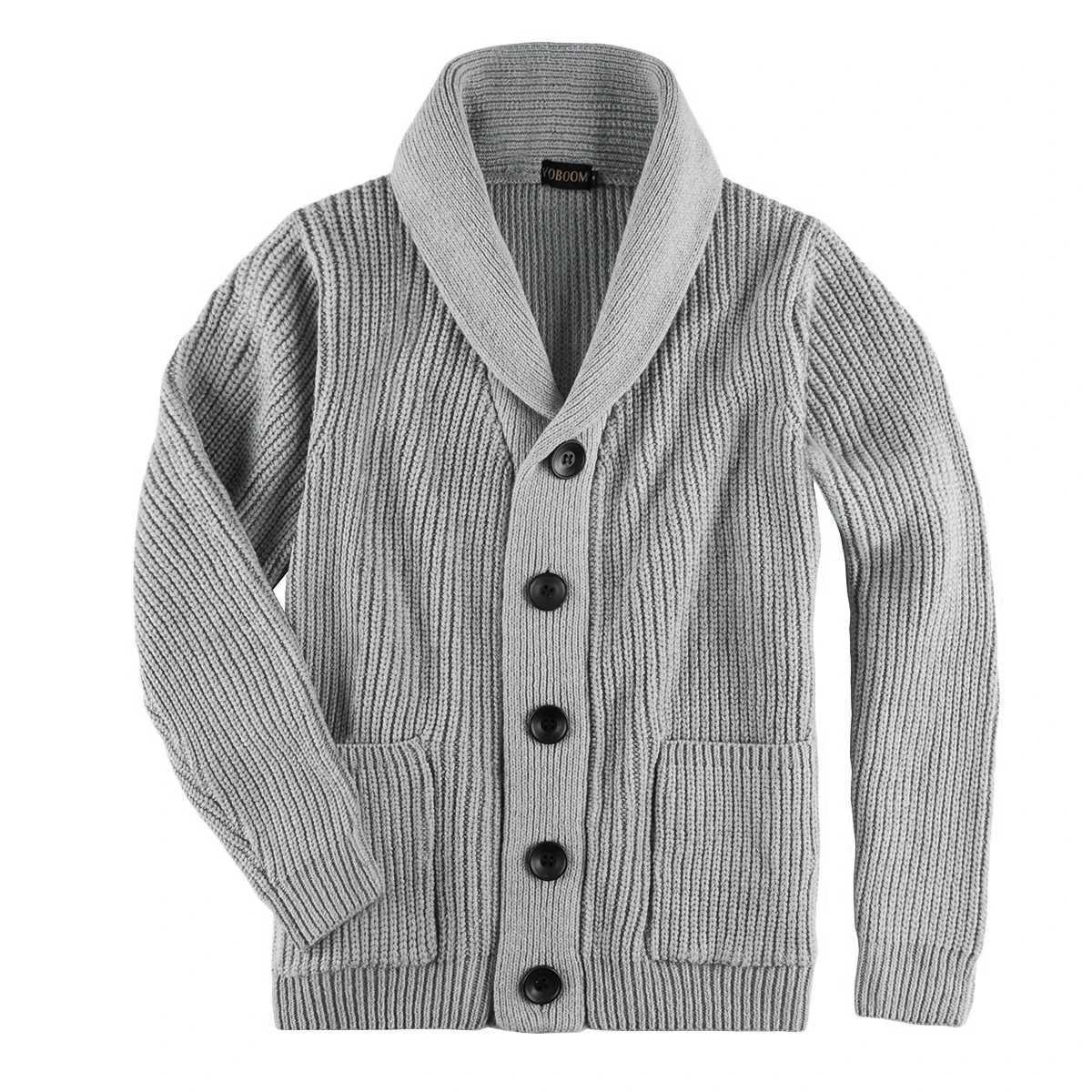 VOBOOM Samll Size S M Mens Shawl Collar Cardigan Sweater Button Down Ribbed Knit Sweaters Chunky Casual Cardigan with Pockets S2609185X2G