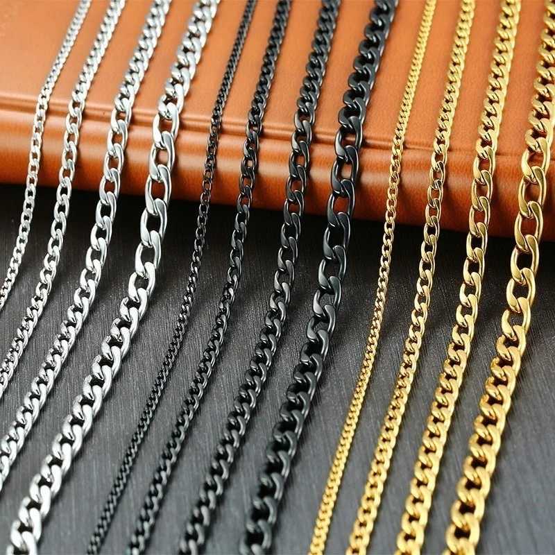 Vnox Men's Cuban Link Chain Necklace Stainless Steel Black Gold Color Male Choker colar Jewelry Gifts for Him Q260916