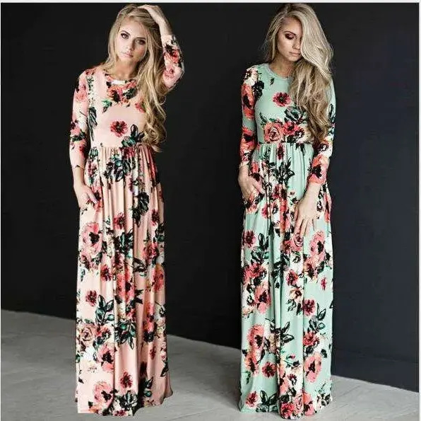 bodycon Urban Sexy Dress European And American Summer Round Neck Ral Pattern Dress With Long Sleeves Women a5a