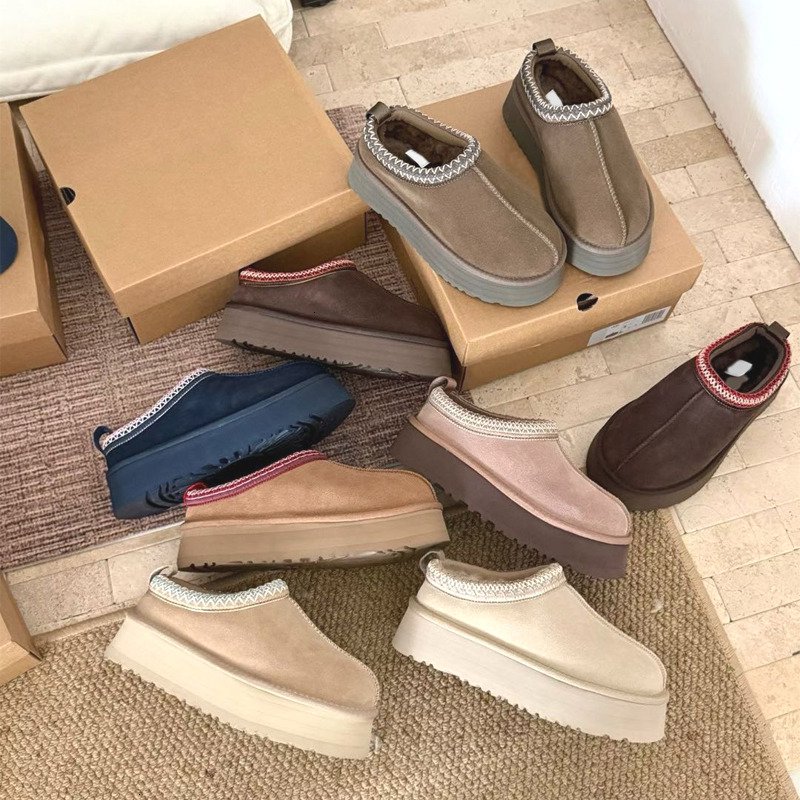 Newest Designer Tazz Slipper Women Tasman Mules Platform Winter Boots Wool Warm Fur Lined Slides Suede Slippers Goldenstar Evelina Clogs 1187