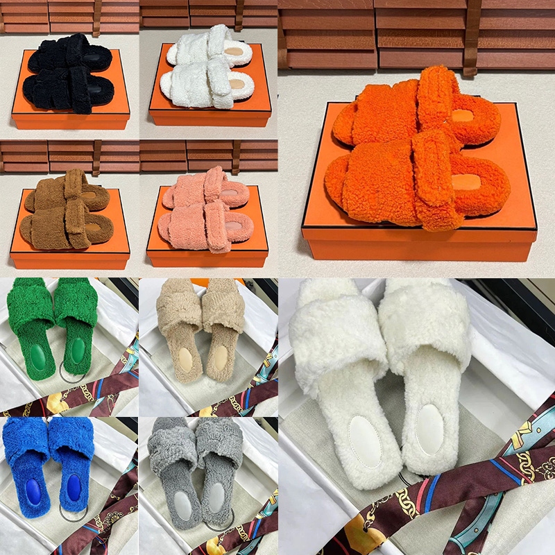 Luxury Chypre Fluffy Furry Slippers Designer Fur H Slides Sandals Womens Slipper White Black Orange Classic Wool Winter Sandal Skin Flat Ladies Slid