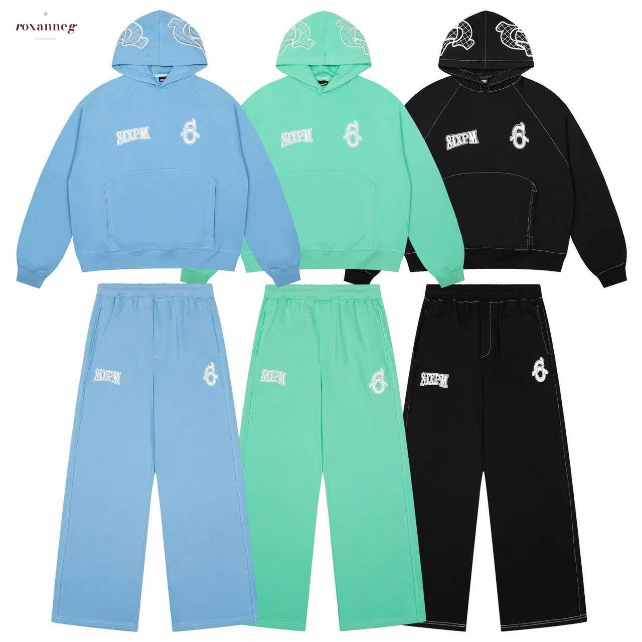 Designer Men Letter Graphic Hoodie Set Contrast Stitching Detail Pullover Hooded Sweatshirt Elastic Waist Wide Leg Pants Loose Fit Women Streetwear