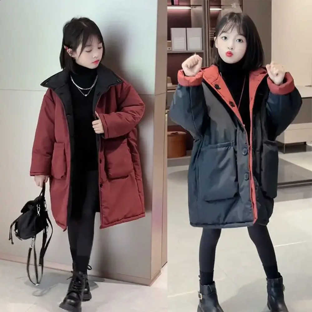 Reversible Winter Coat for Two-in-One Girls 2025 New Arrival Plus-Size Thermal Insulated Kids Jacket Thickened Middle-LengthW260917