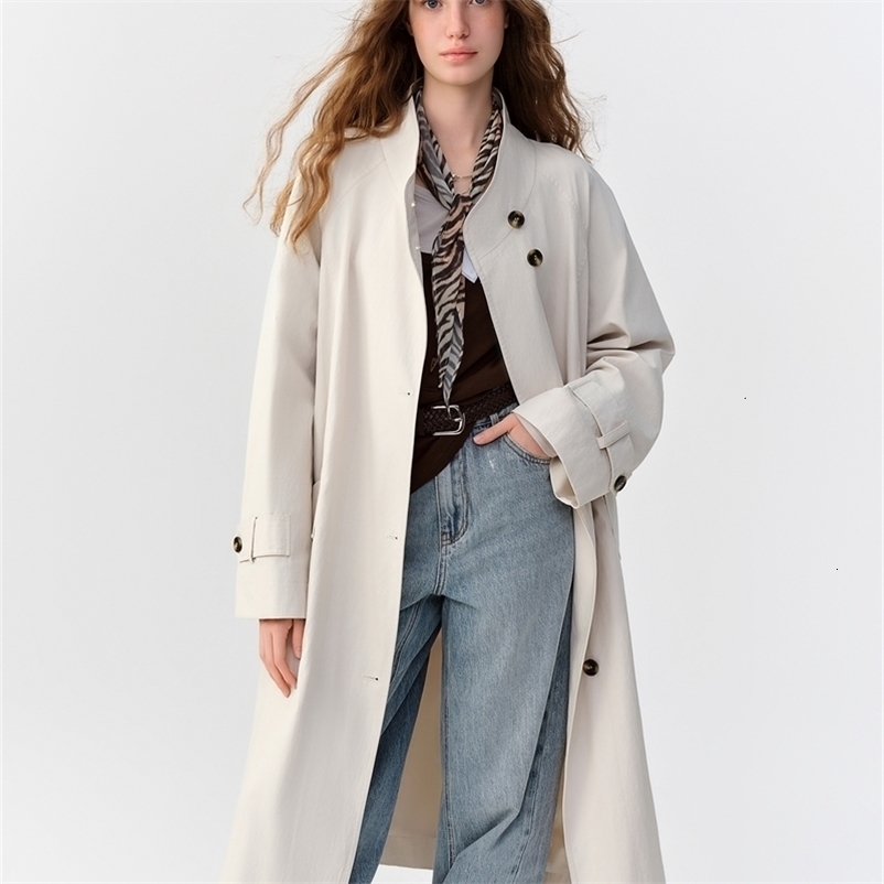 DUSHU 2026 Fall Women's Single-Breasted Stand Collar Trench Coat Mid-Length Minimalist Car Heritage Office Style 260917