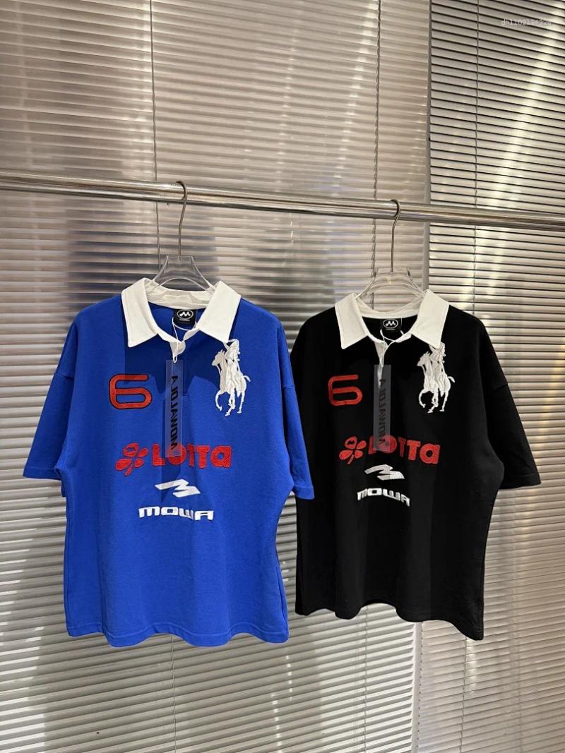 Version Mowa Angel Steed Embroidery Turn Down Collar Women Men Polo Shirt T Shirts Slim Fit Casual