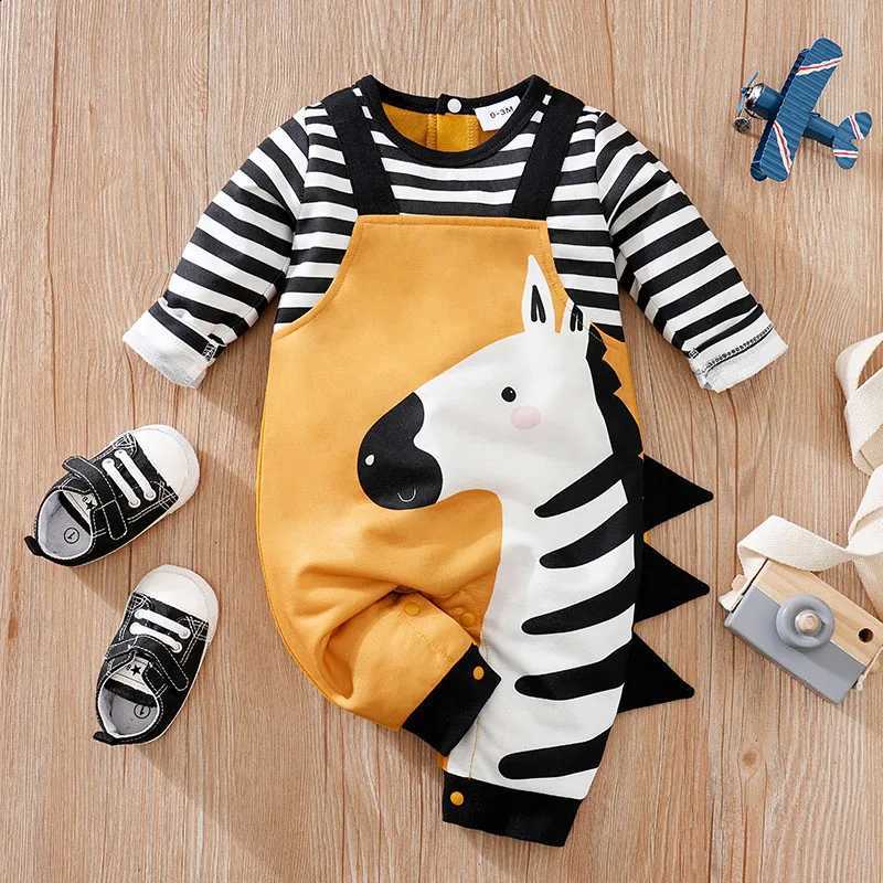 With Cute Strap Baby Jumpsuit 3d Zebra Print For Cfortable And Soft Spring And Autumn Long Sles 0-18mNewbornClothesW260917