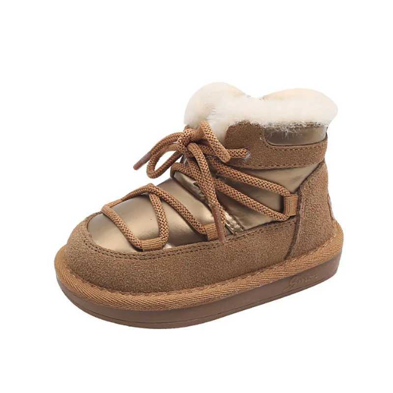 2024 New Winter Children Snow Boots Leather Warm Plush Toddler Boys Shoes Non-slip Fashion Baby Girls Boots 1-6 Years X260917