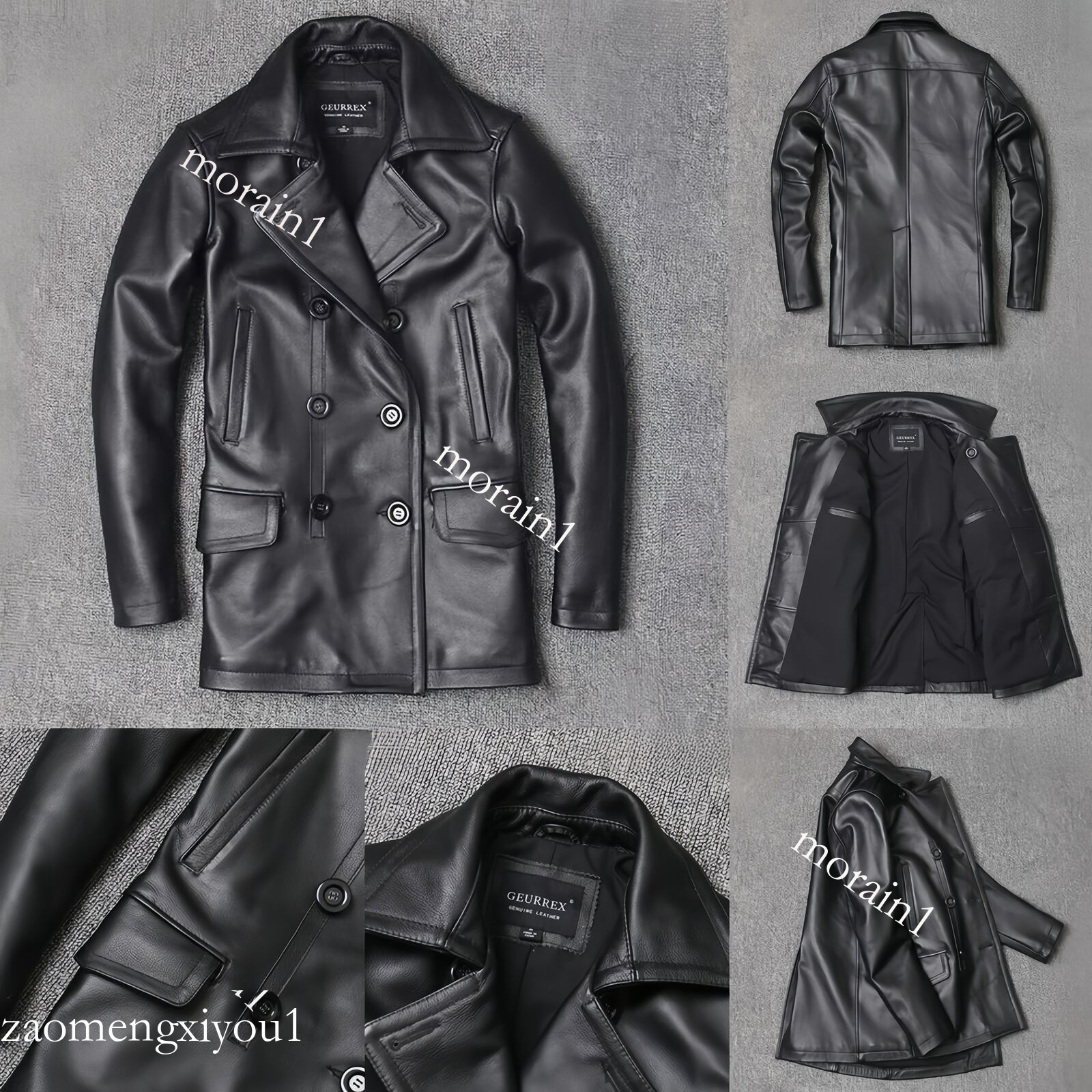 Men's Jackets Genuine Leather Jacket Top Layer Cowhide Mid Length Lapel Windbreaker Slim Fit Double Breasted e6