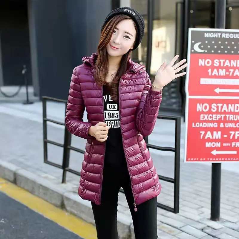 Duck Autumn Winter Women White Down Jacket Female ultra Light Slim Thin Zipper Warm Feather Long Down Coat Good Quality Parkas H2609171