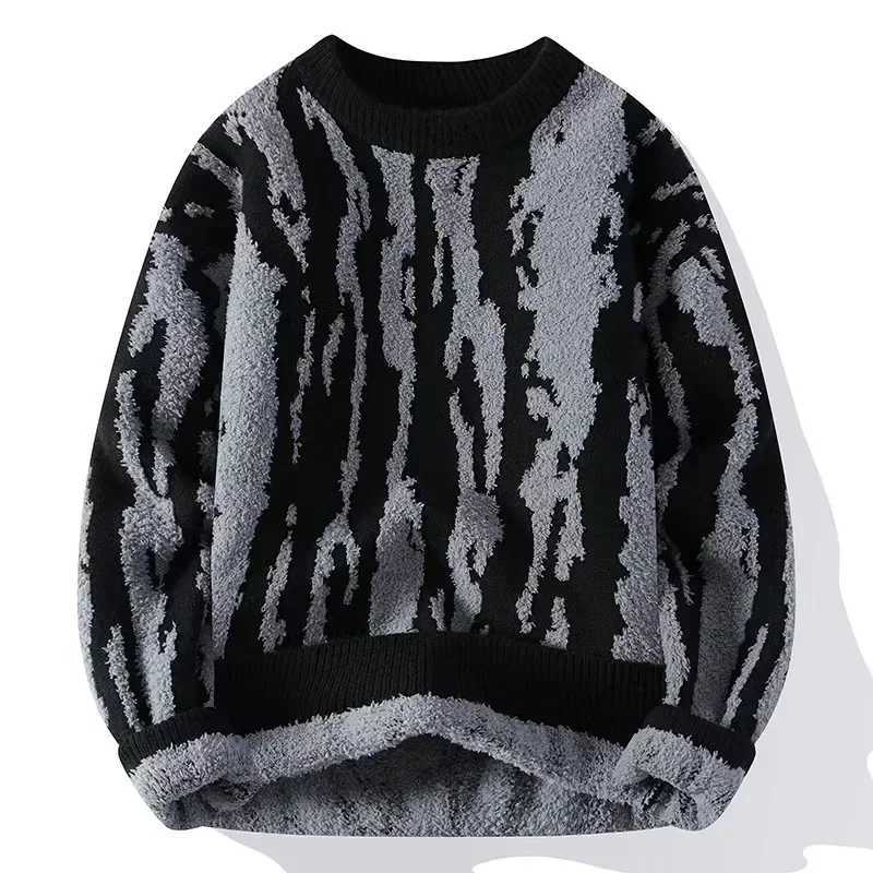 LIBIELIY Men's Winter New Spell Color Jacquard Pullover Sweater Young Man Korean Version Of Loose Round Neck Long-sleeve Knit S26091836OM