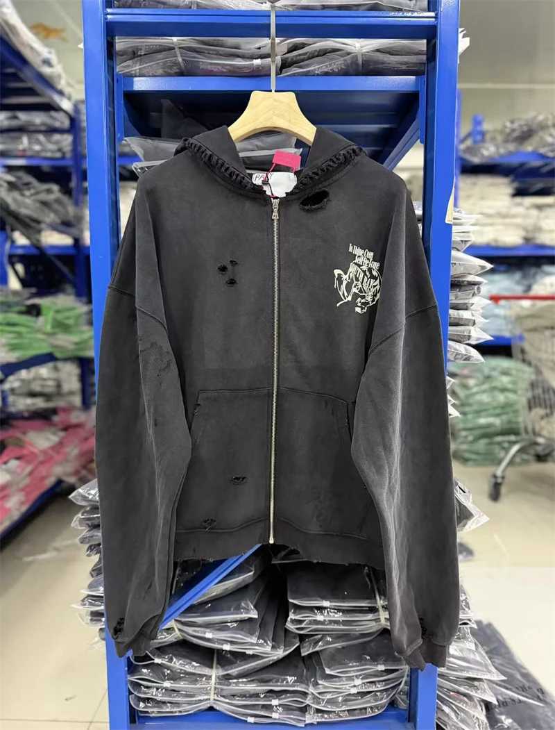 Autumn Winter New PH SS26 Casual Loose Versatile Vintage Washed Zipper Hoodie High Strt Pure Cotton Men's Sweatshirt Trendy Q260917