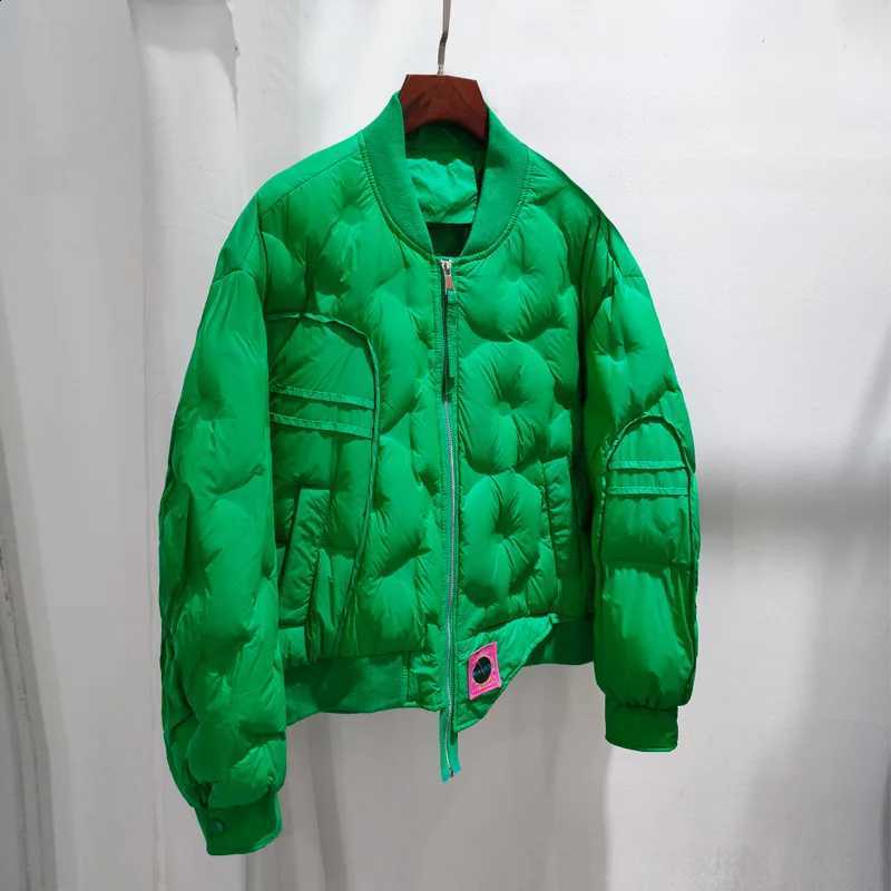Autumn and Winter Women's Down Baseball Coat Simple and Fashionable White Duck Down Coat Round Neck Coat Women's Jacket H260917