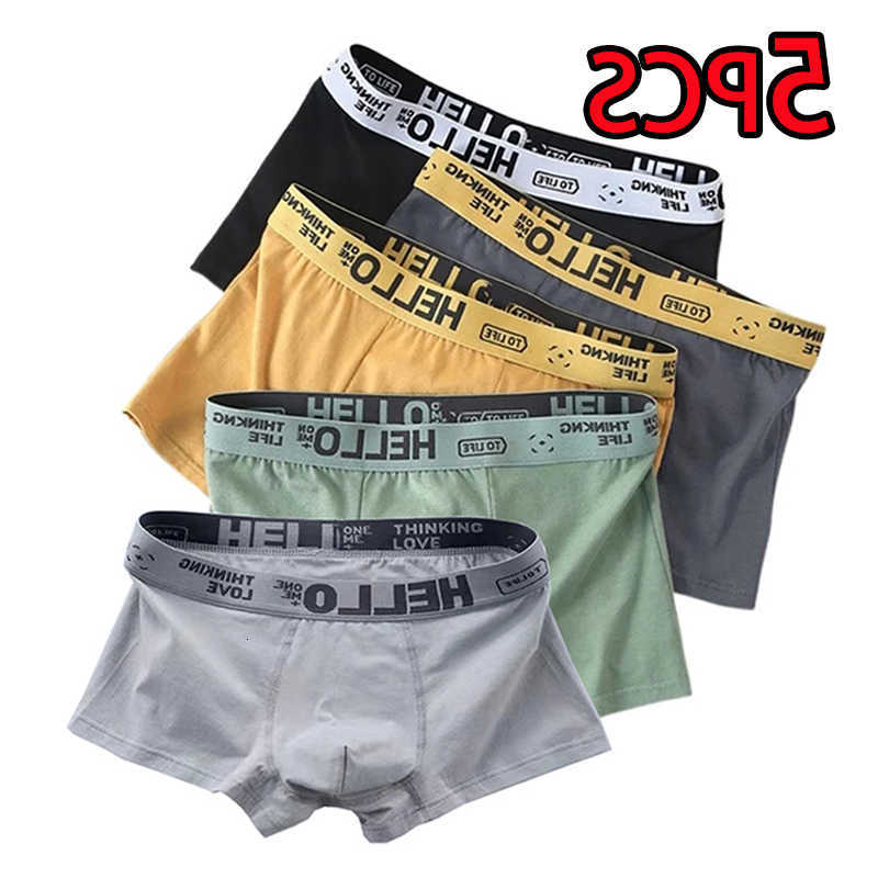 Mens Underpants 5PCS Sexy Underwear Cotton Letter Hello Boxer Panties Breathable Soft Trunks Plus Size Shorts Underpant D260918