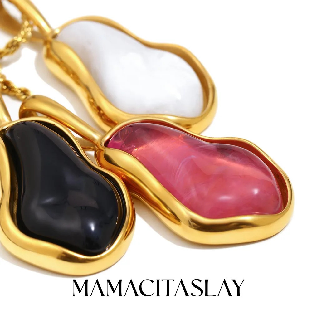 MamacitaSlay 316L Stainless Steel Resin Irregular Pendant Necklace 18K Gold Plated Waterproof Jewelry Women's Unique Necklace 260917