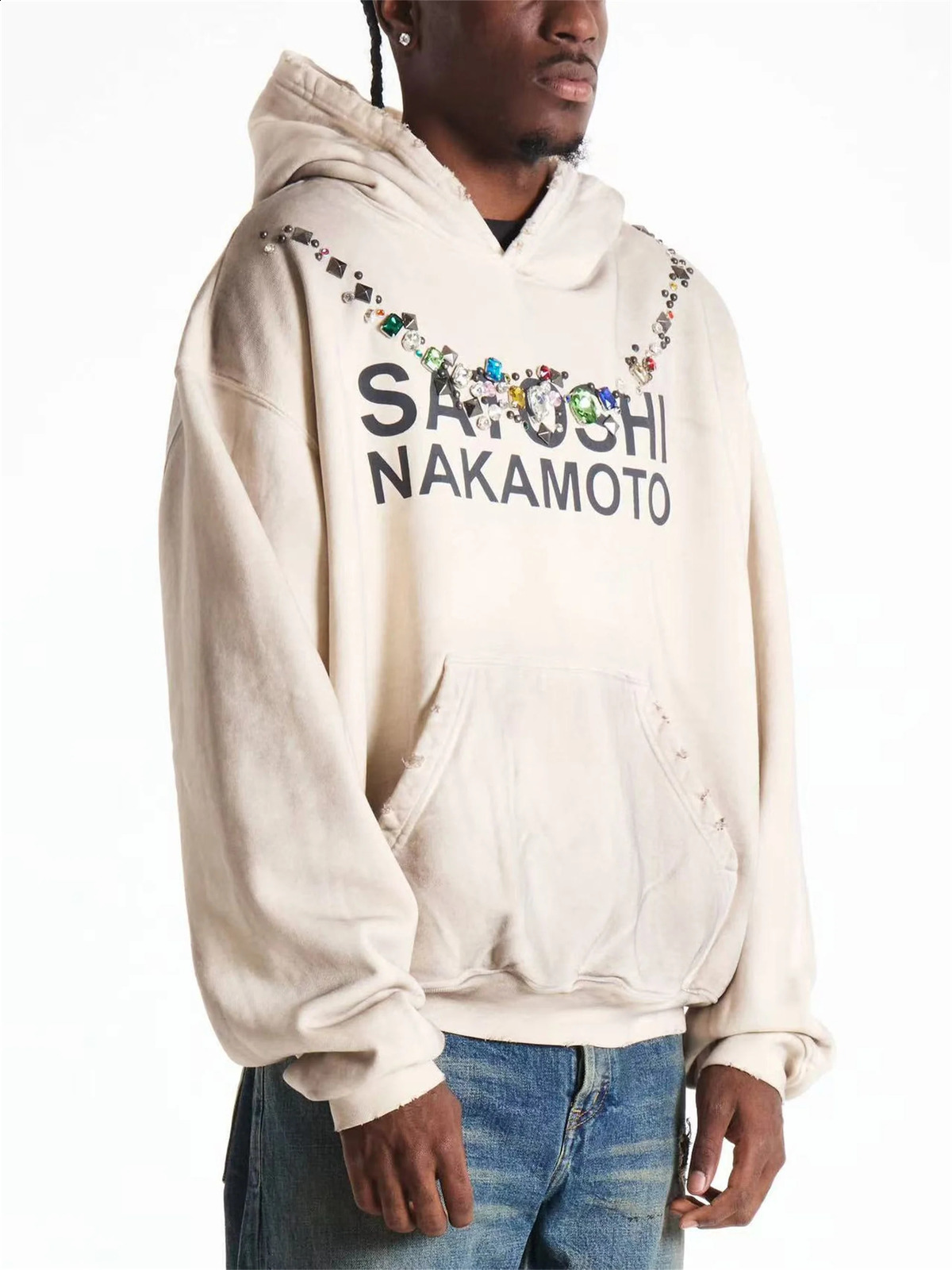 VINTAGE 2026 Japanese Retro Street 26SS fix Rhinestone Necklace Hoodie Washed and Stained Necklace Hoodie Sweatshirt For Men 260918
