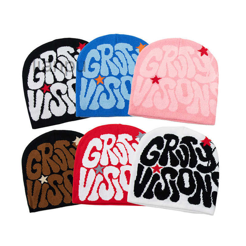 Spider Web Star New Beanie Knitted Hat Grvty Visions Winter Outdoor Cycling Warm Hat Hip Hop Street Trendy Hat For Men Women Kid