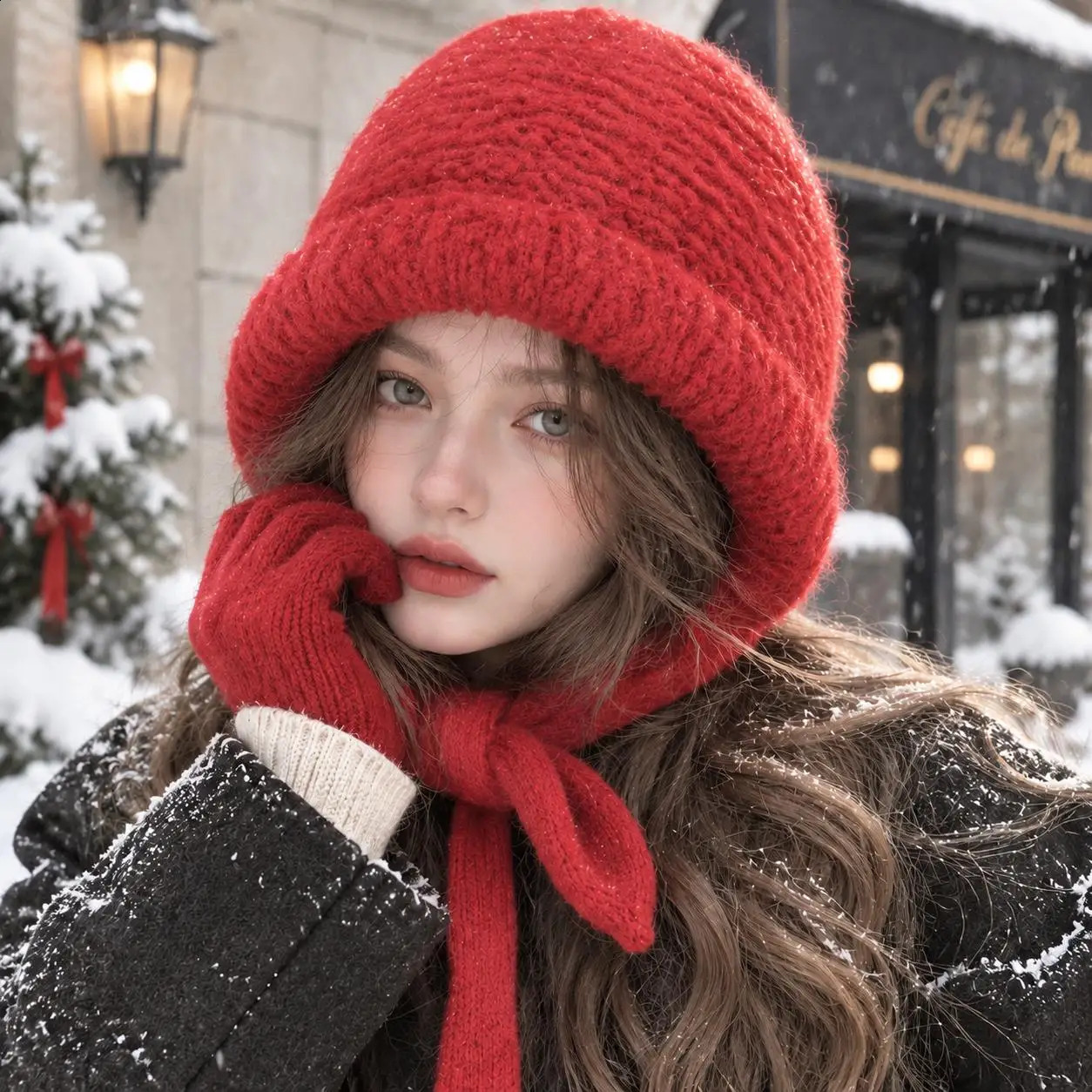 Y2K Winter Knitted Beanies Christams Women Warm Woolen Japanese Knit Hat Pile Caps Ear Protection Tie Pullover Hat Gorro Bonnet 260917
