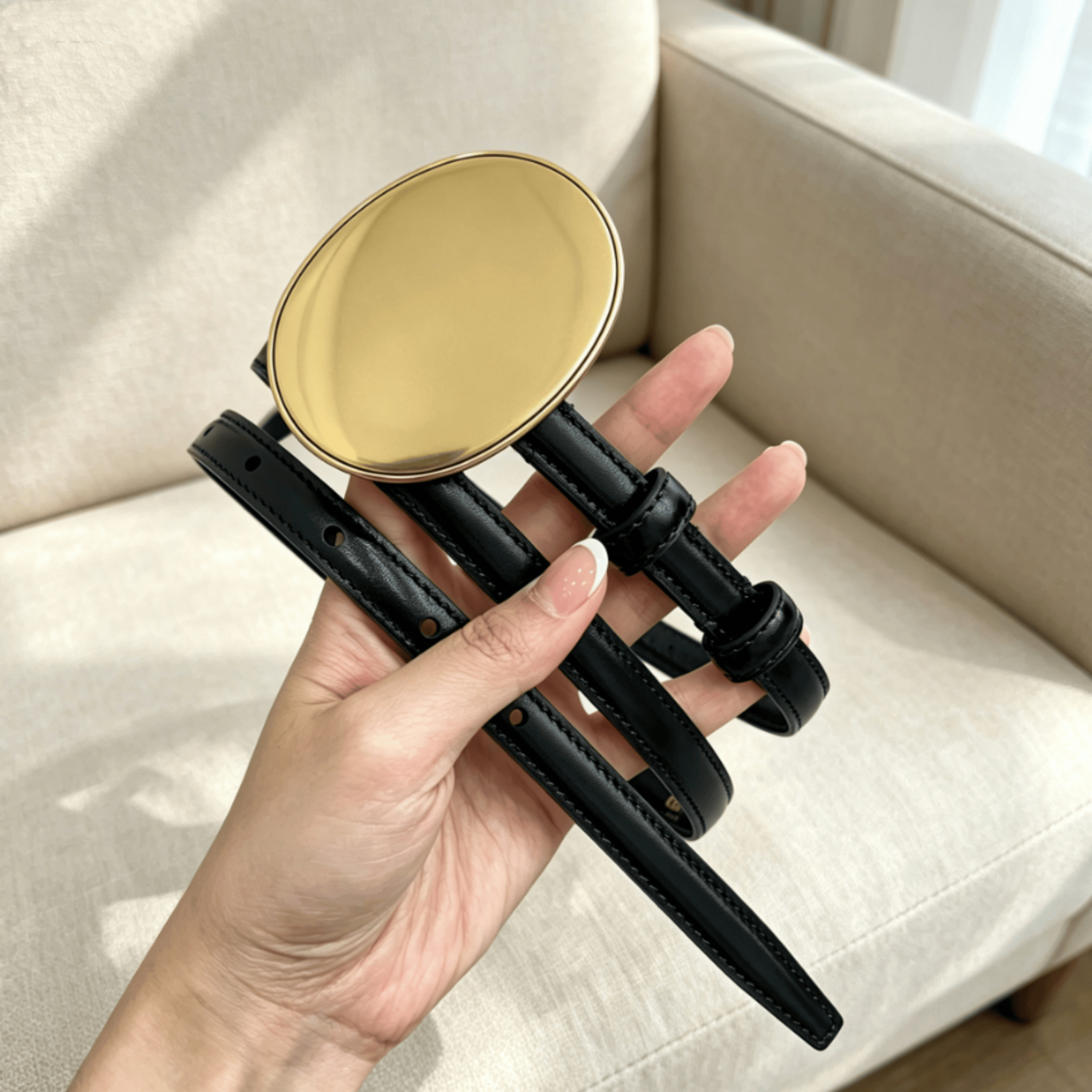 Lady New Belt Fashion Simple Solid Color Versatile Durable Genuine Leather Long Slender Width Cm