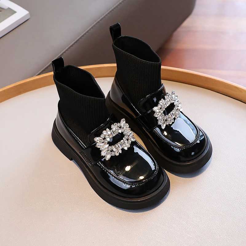 Kids Ankle Boots for Girls 2025 New Autumn Girls Shiny Mary Jane Shoes Soft Sole Preppy Style Kids School Slip-on Boots Age 5-8 X260917