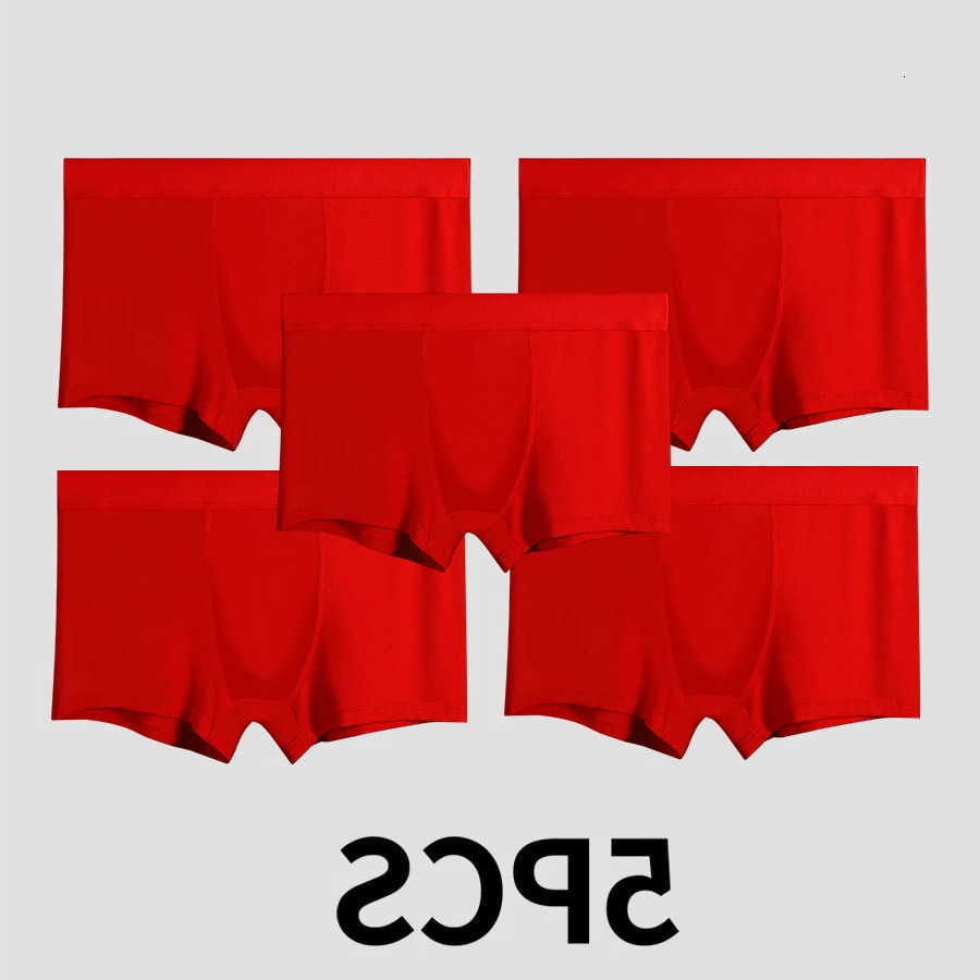 underwear Men's Underpants men's 5PCS briefs all-cotton gifts for the Year of the Rabbit bright red wedding thin four-cornered trousers D2