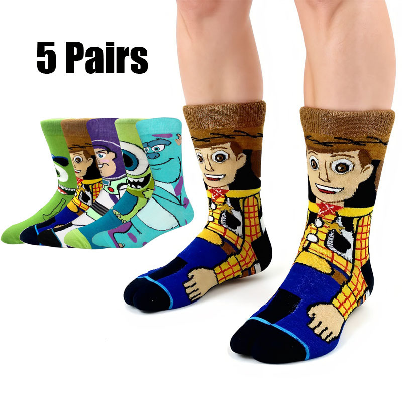 5 Pairs New Men's Happy Funny Women Animation Cosplay Hip Hop Long Socks Fashion Bizarre Christmas Gift Size 36-45 J260918