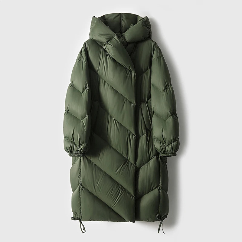 Lagabogy Women 95% White Goose Down Jacket Long Winter Oversized Warm Casual Coat Female High Street Ultra Light Hood Parka 260918