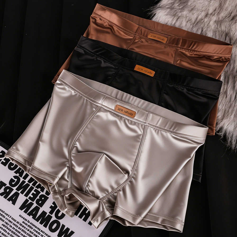 Ice Underpants 1/3PCS Solid Silk Satin-like Men's Panties Smooth Breathable Mesh Crotch Underwear Arrival High Elastic Boxers Hombre D260918
