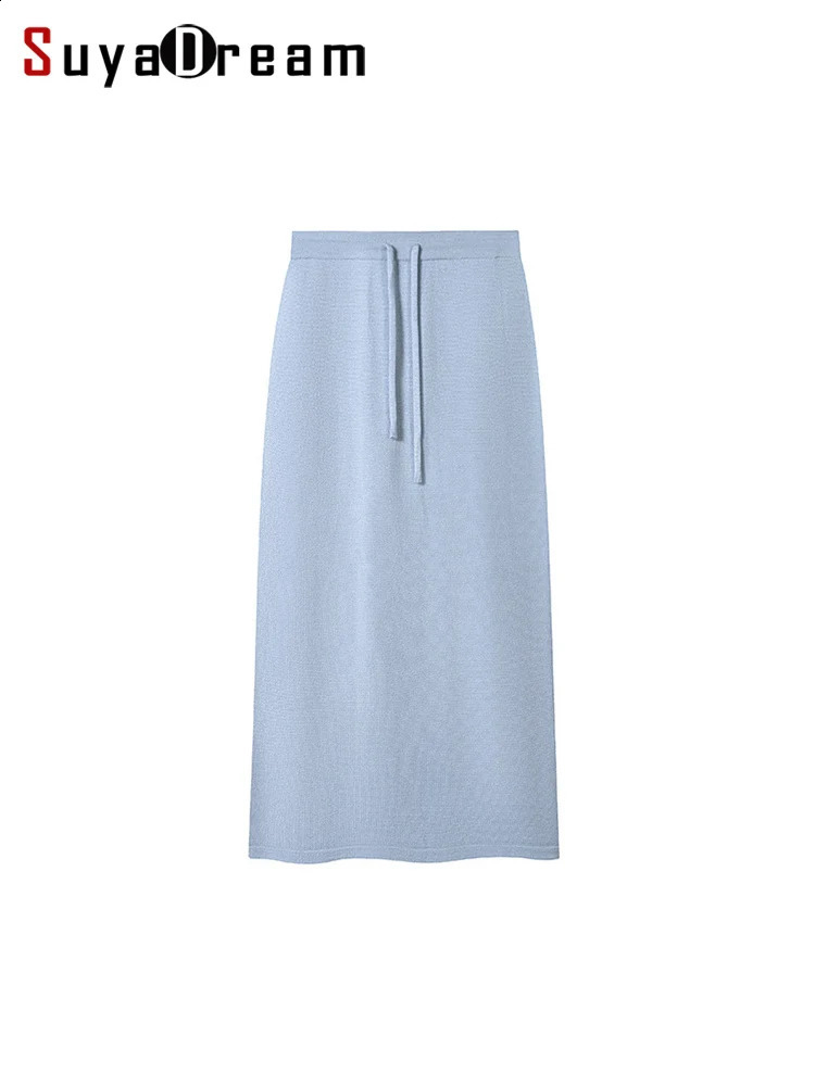 SuyaDream Women Long Skirt 46.7%Sheep Wool Solid Woolen Knitted Skirts Autumn Winter Warm Under Dress Black Blue 260917